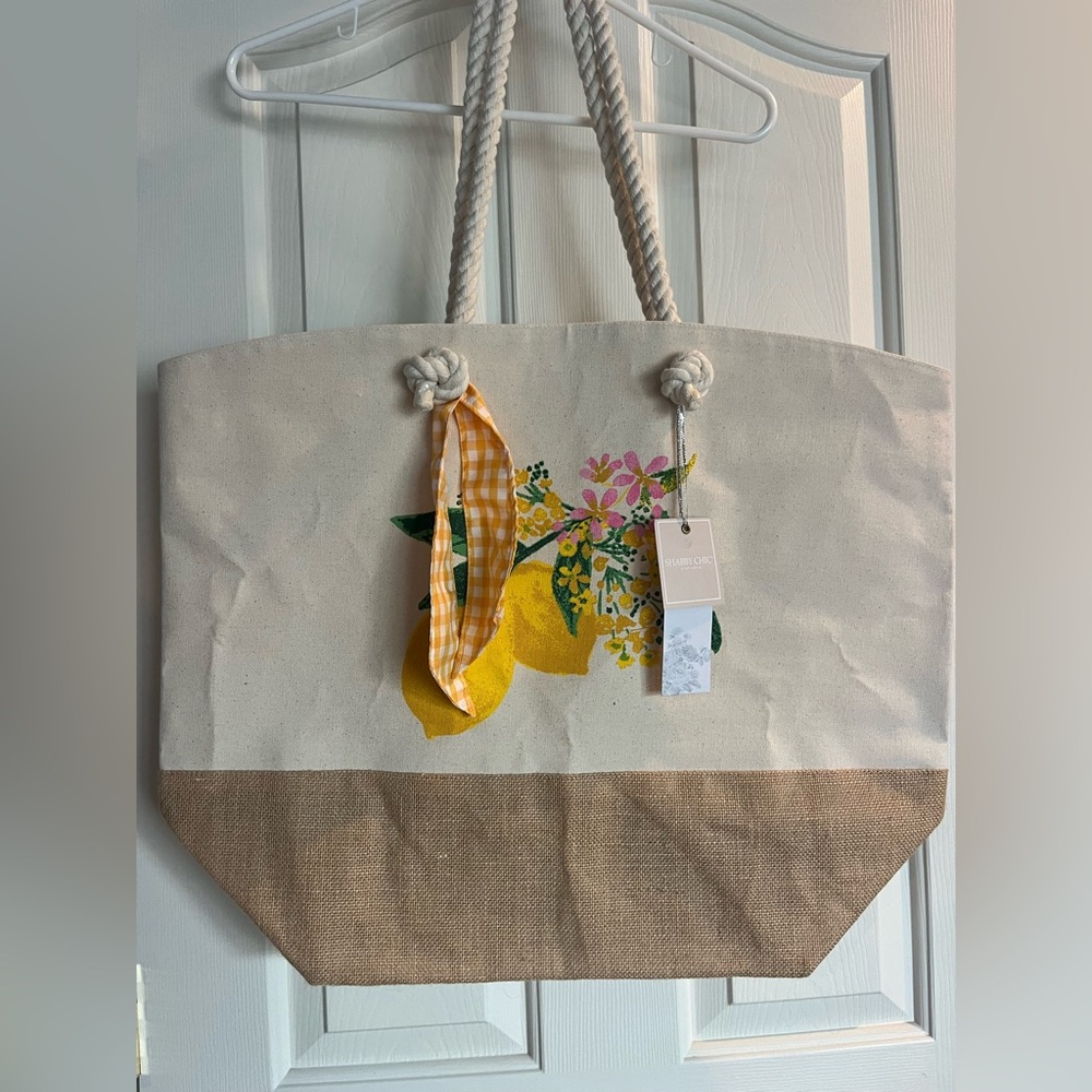 Shabby Chic Floral Lemon Canvas Tote